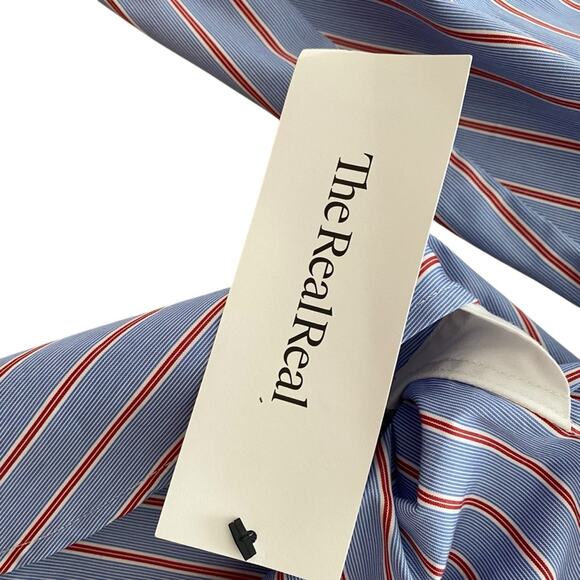 Rosetta Getty Striped Poplin Fold-Over Blouse Blue Red White stripe size 0 - Picture 7 of 9